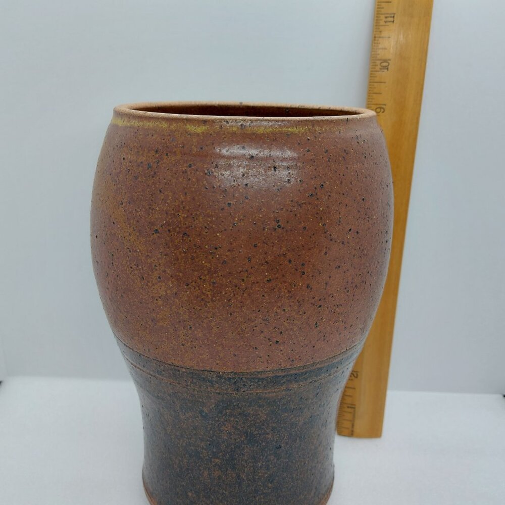Vintage Rustic Pottery 9" Tall Vase Speckled Texture Stoneware